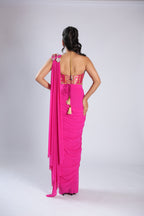 Pink Drape Saree in Lycra with Sequins & Stone Work