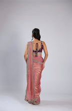 Pink Drape Saree in Tissue with Zari &  Mirror Work