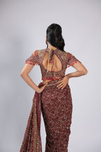 Mahroon Saree in Georgette with Aari & Gotta Patti Work