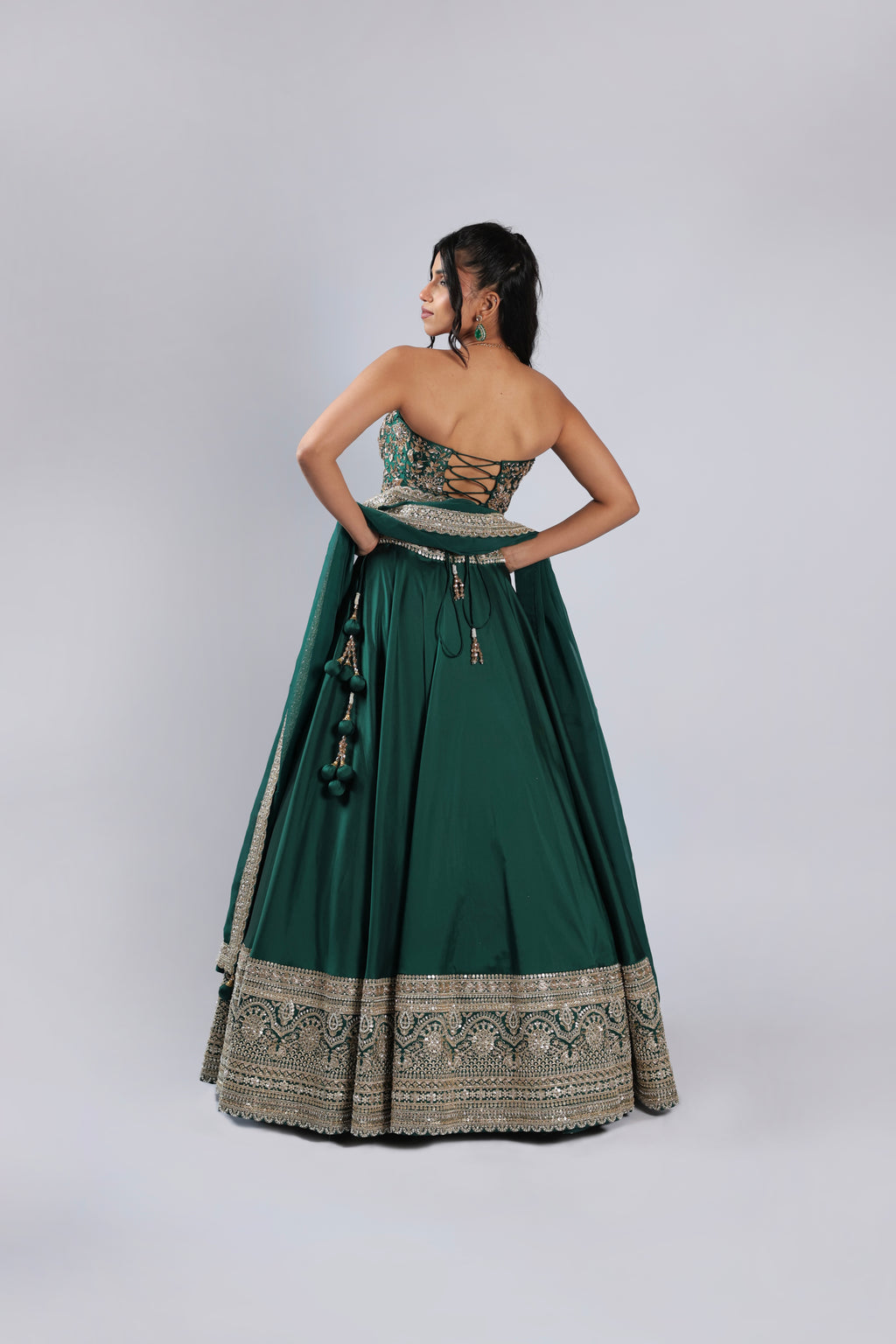 Green Lehenga Choli in Tafta Silk with Zari & Resham Thread & Sequins Work