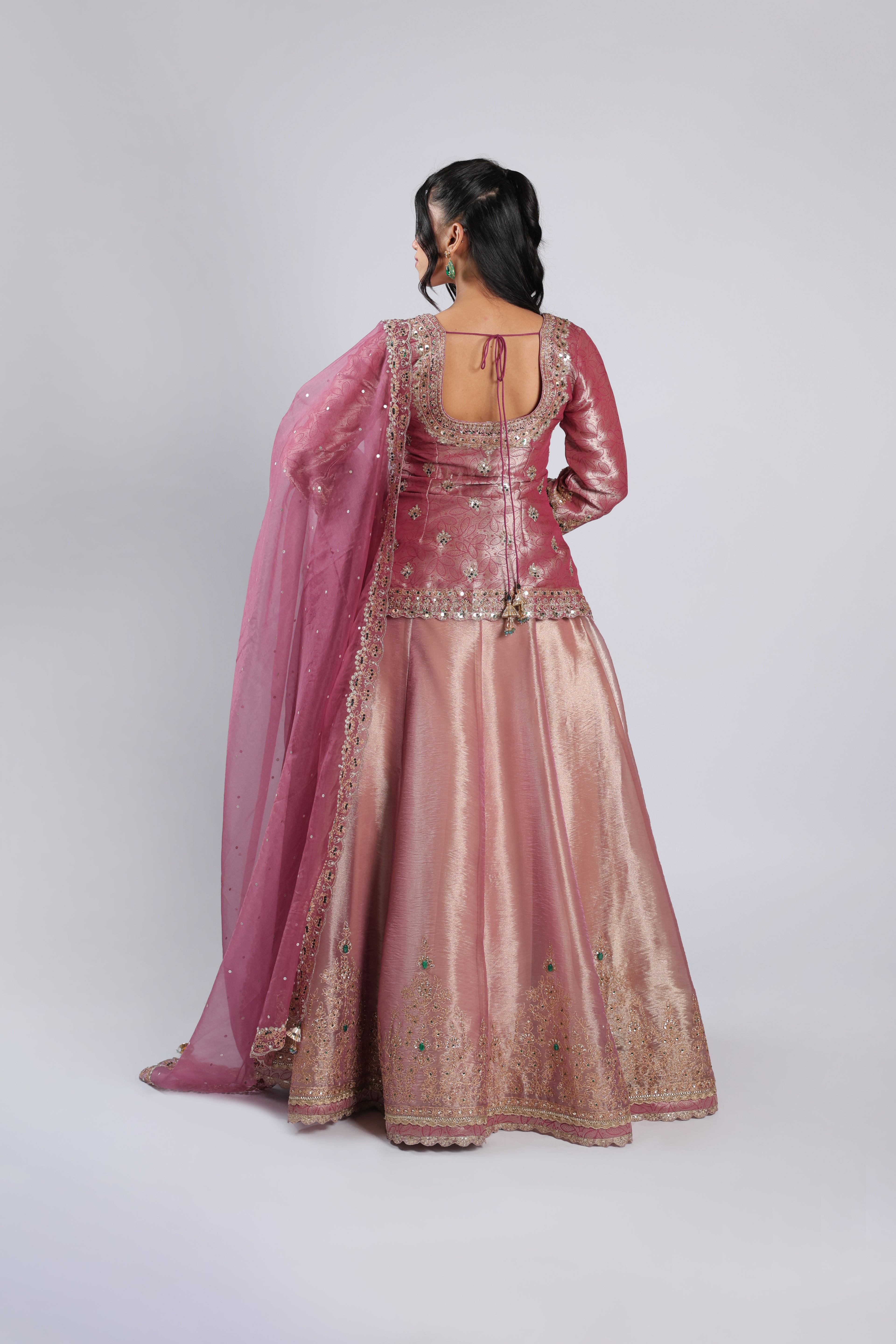 Pink Lehenga Choli in Tissue  Silk with Zari, Resham Thread & Sequins