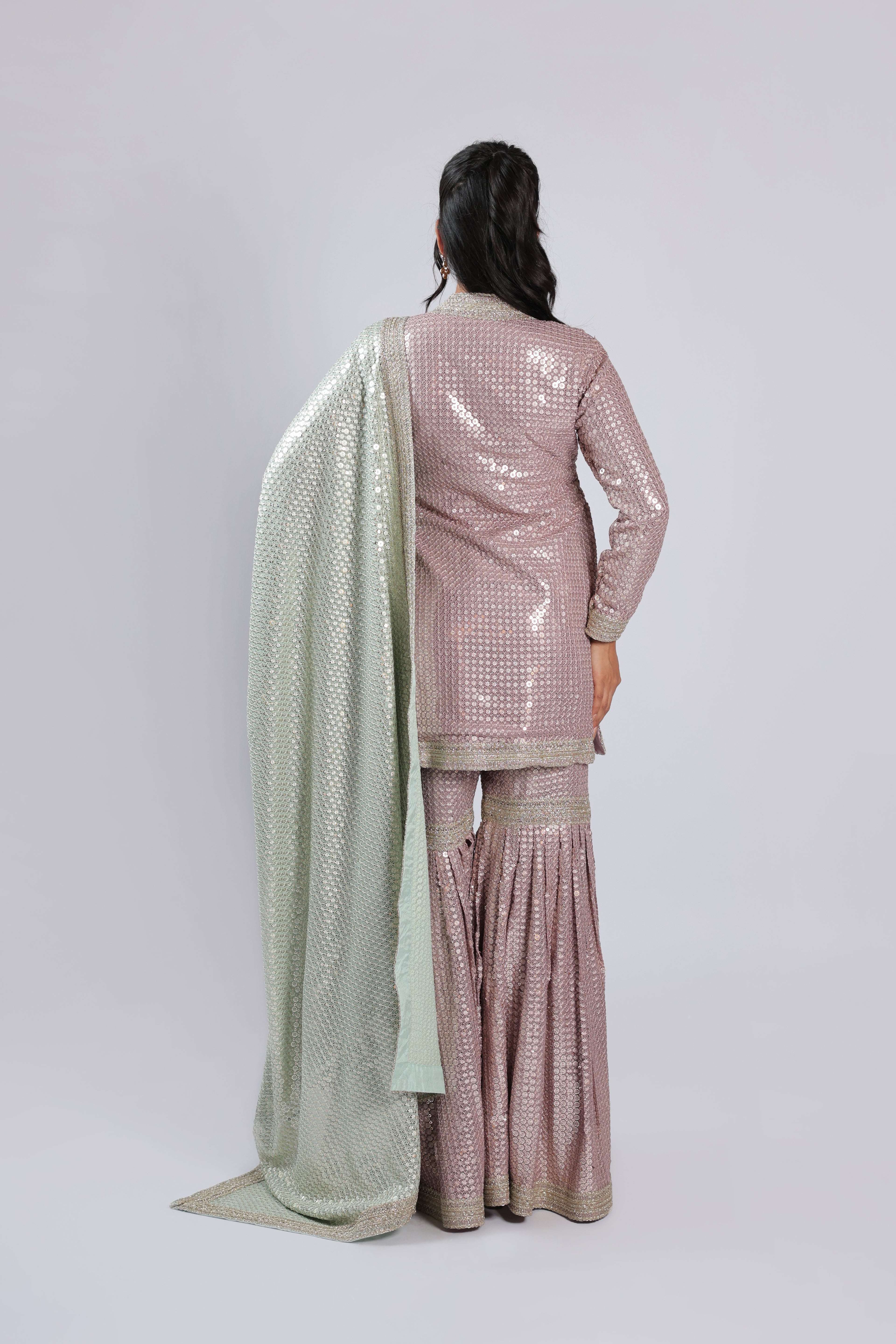 Gd Pink Rm Suit in Georgette with All Over Sequins & Fine Beats