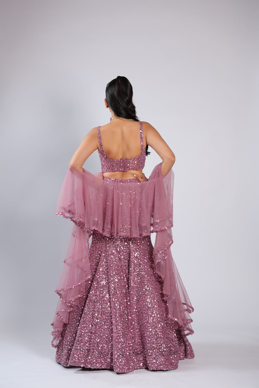 Pink Lehenga Choli in Net with Fully Sequins Work