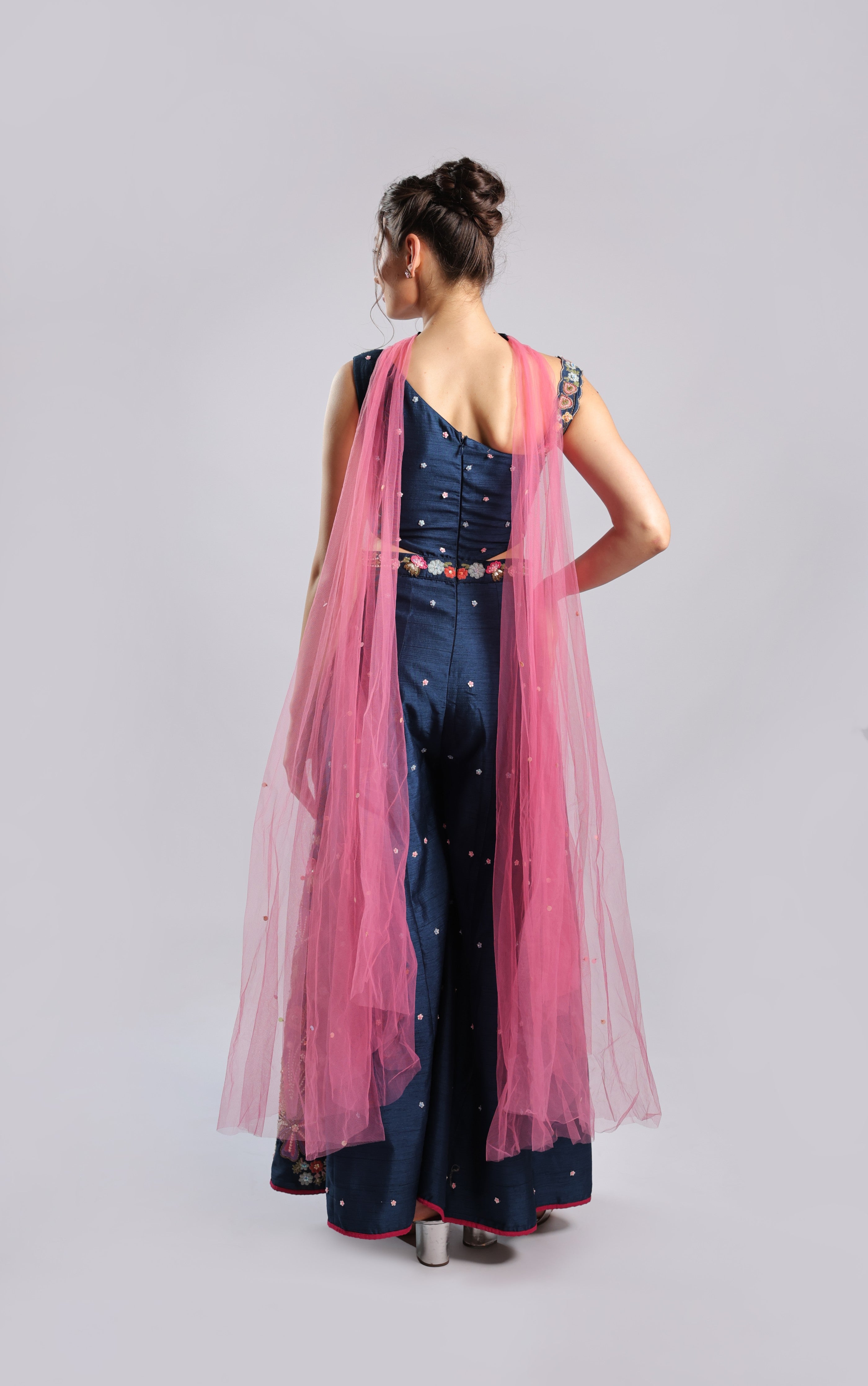 Navy Blue Raw Silk Jumpsuit