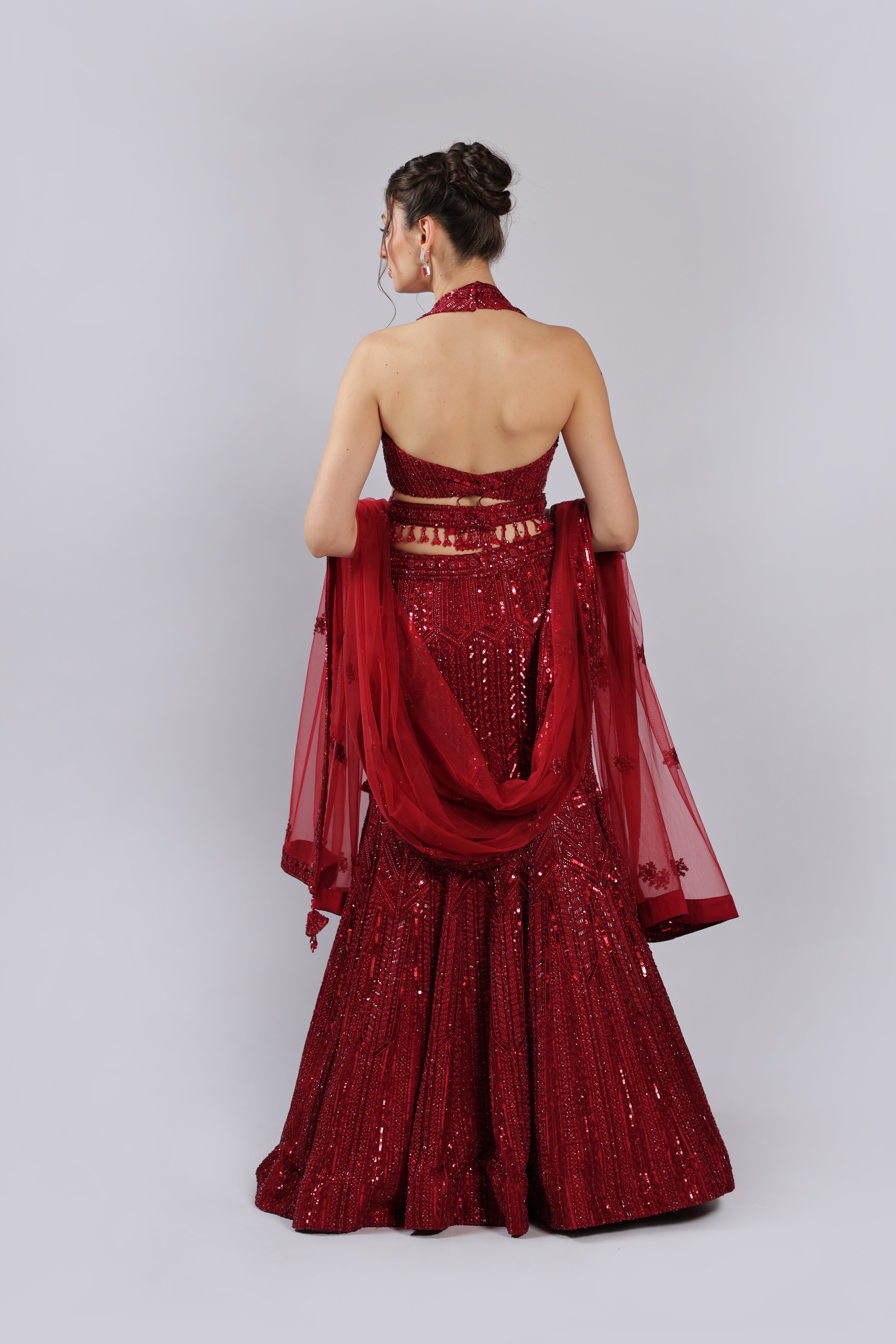 Mahroon Net Lehenga Choli