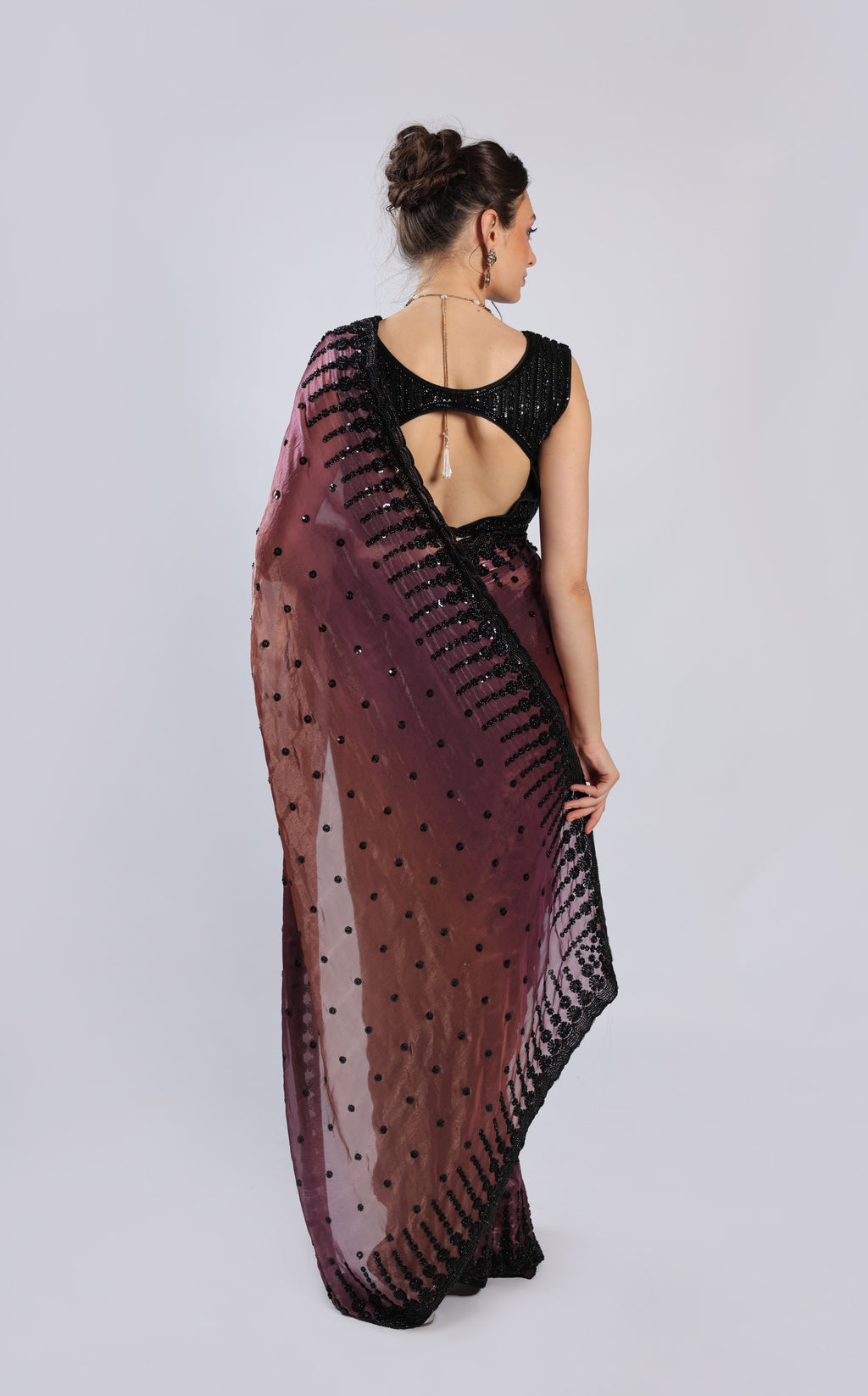 Wine Organza Saree