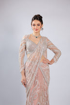 Pink Net Drape Saree