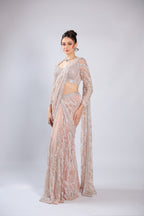 Pink Net Drape Saree
