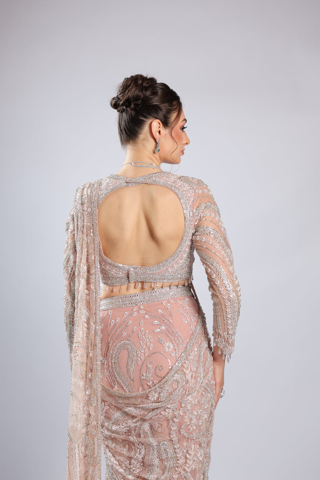 Pink Net Drape Saree