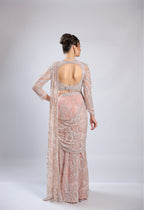 Pink Net Drape Saree