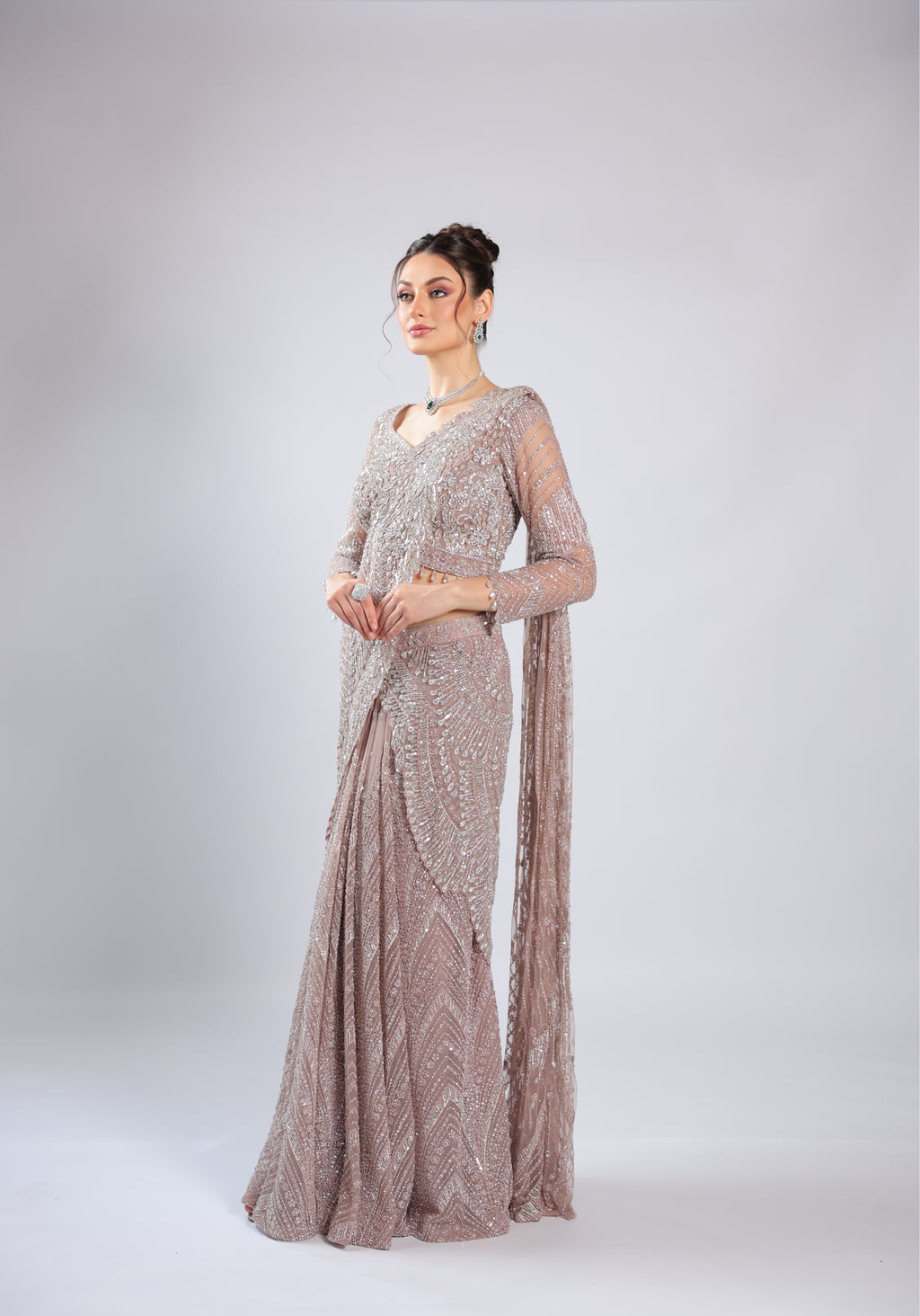 Lavender Net Drape Saree