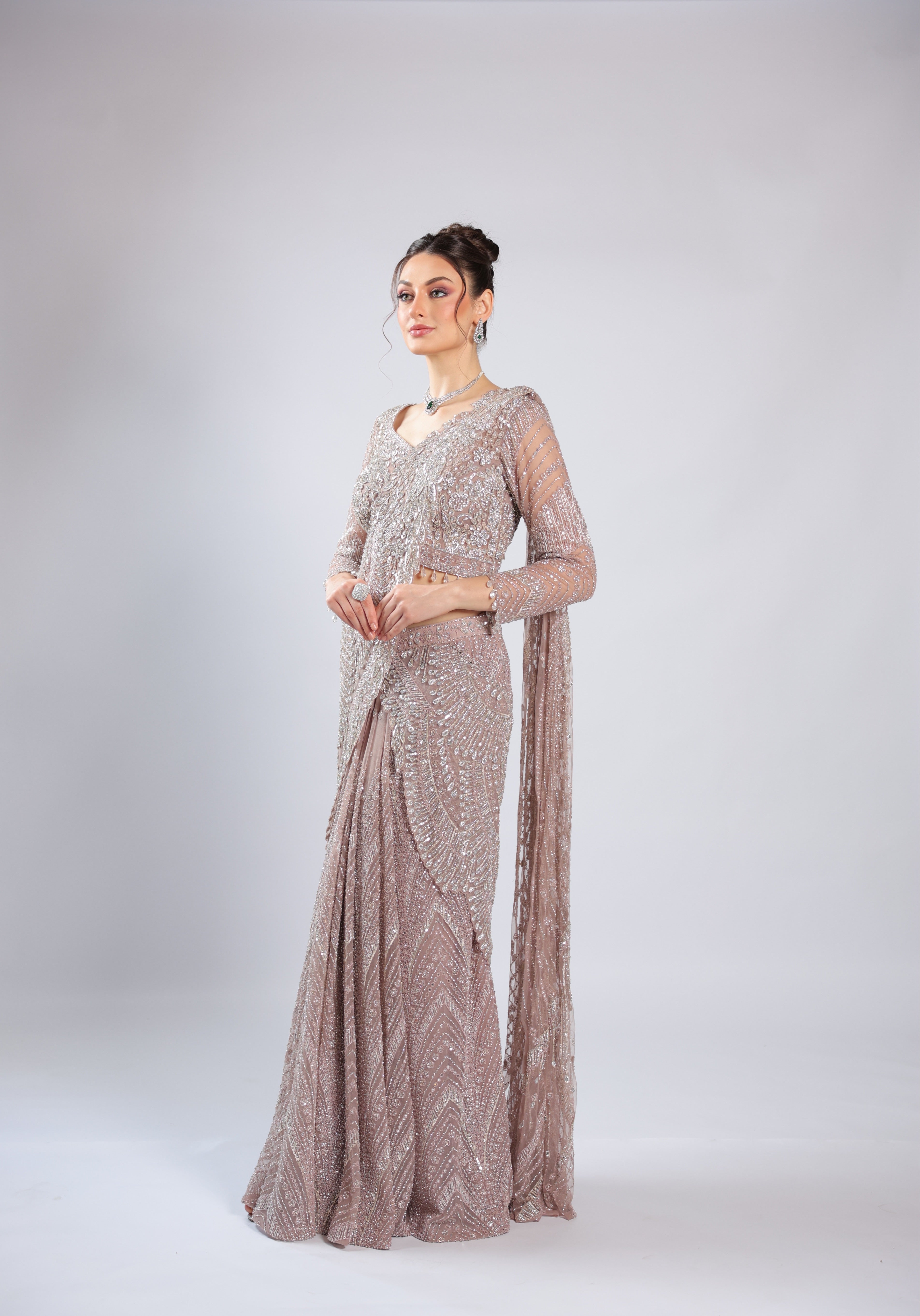 Lavender Net Drape Saree