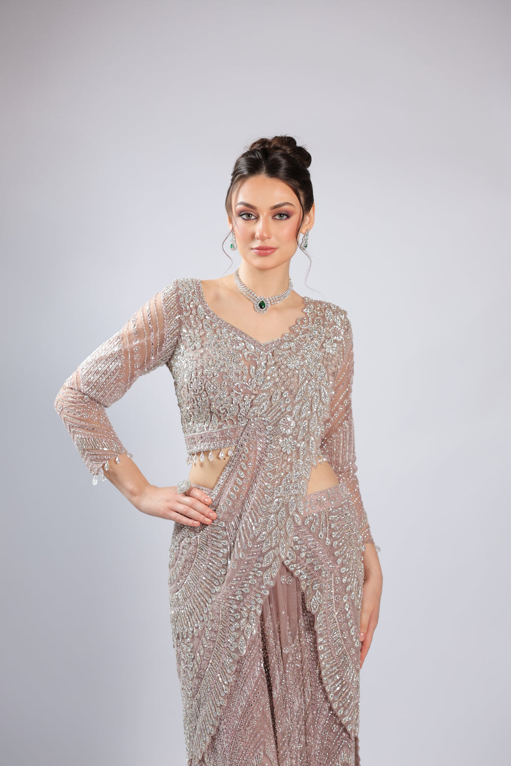 Lavender Net Drape Saree