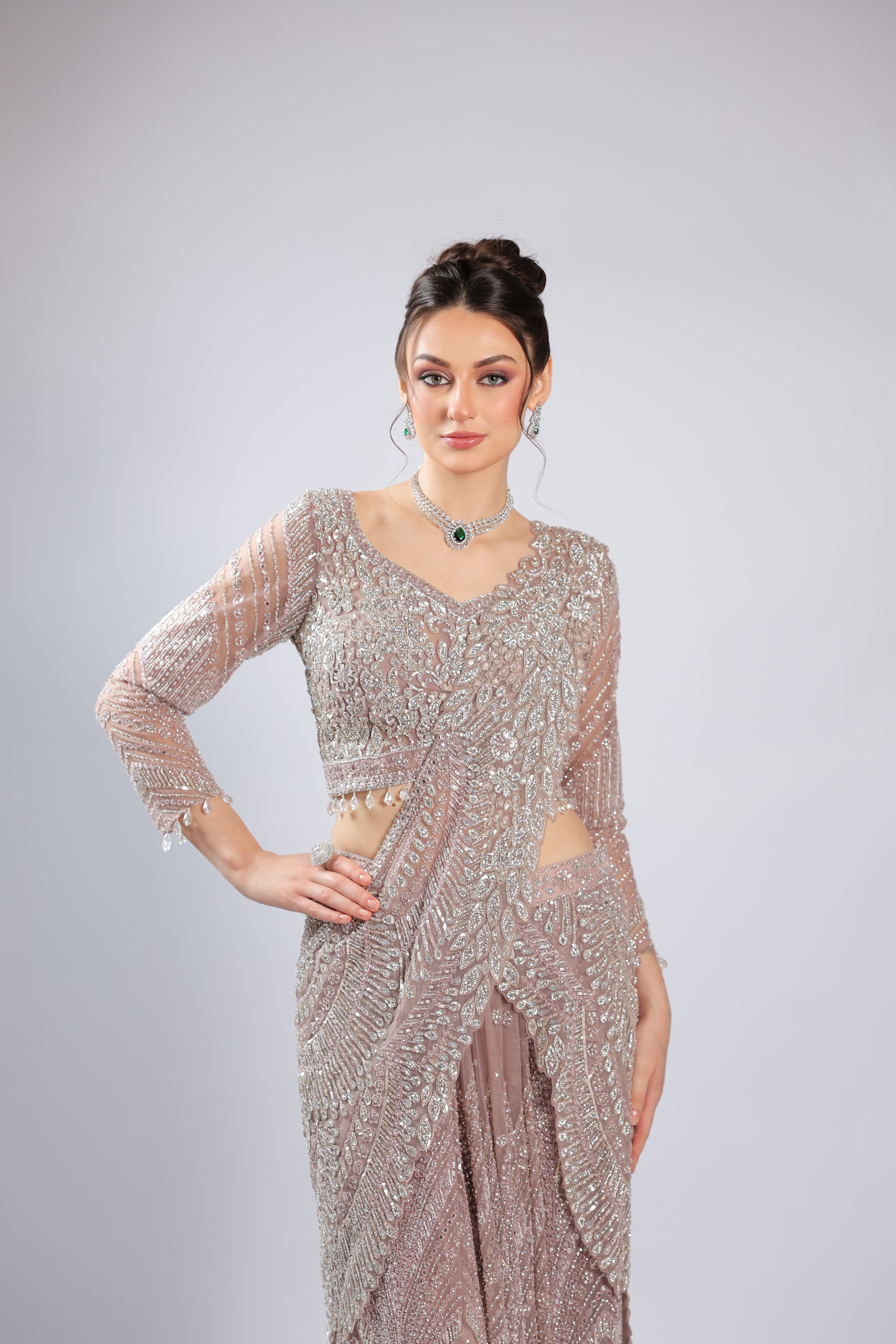 Lavender Net Drape Saree