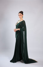 Emerald Green Lycra Drape Saree