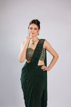 Bottle Green Lycra Drape Saree