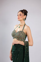 Bottle Green Lycra Drape Saree