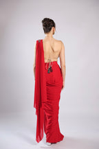 Red Lycra Drape Saree