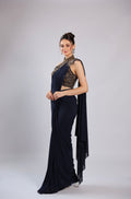 Navy Blue Lycra Drape Saree