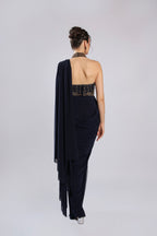 Navy Blue Lycra Drape Saree