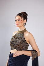 Navy Blue Lycra Drape Saree