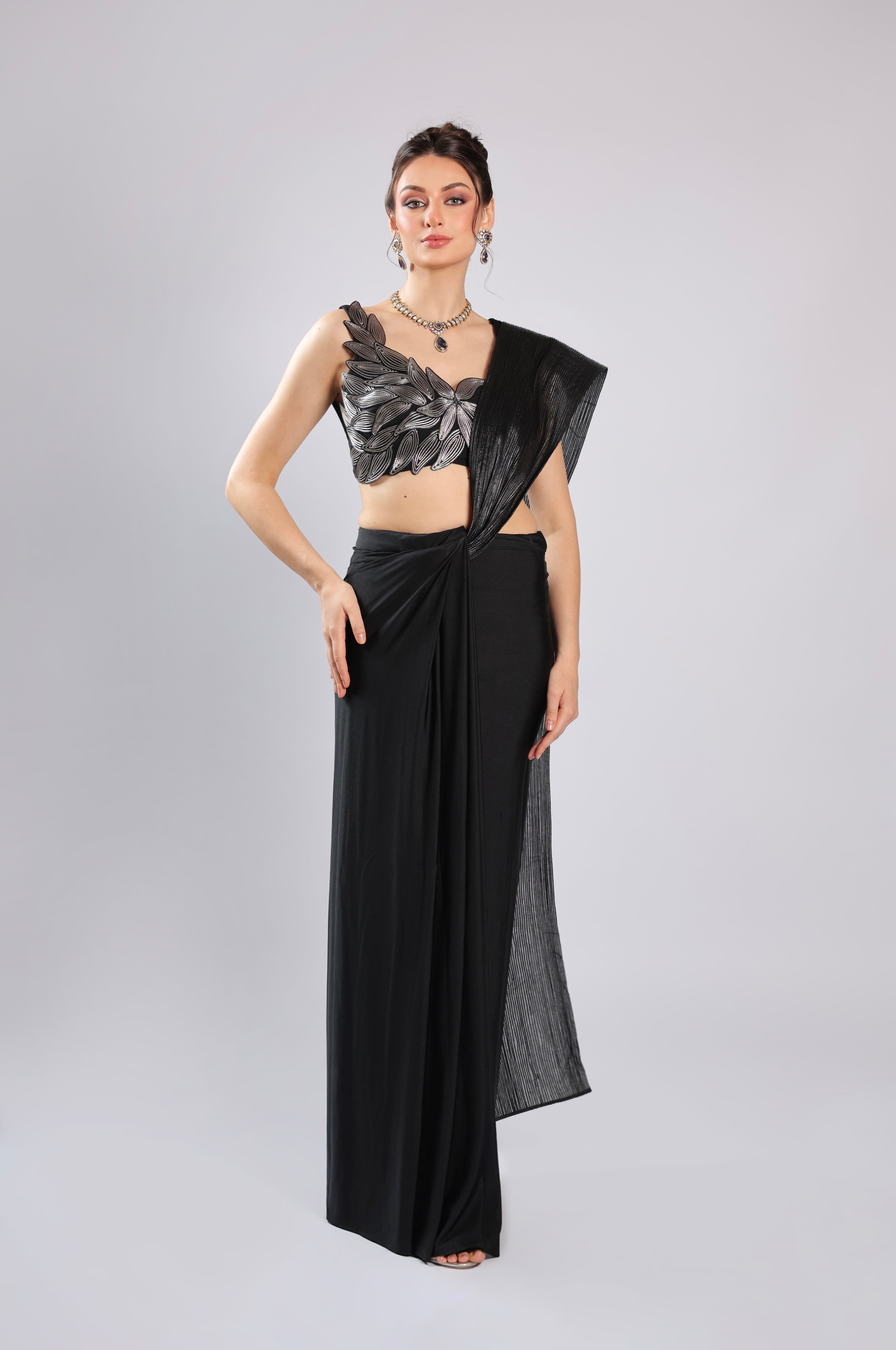 Black Lycra Drape Saree