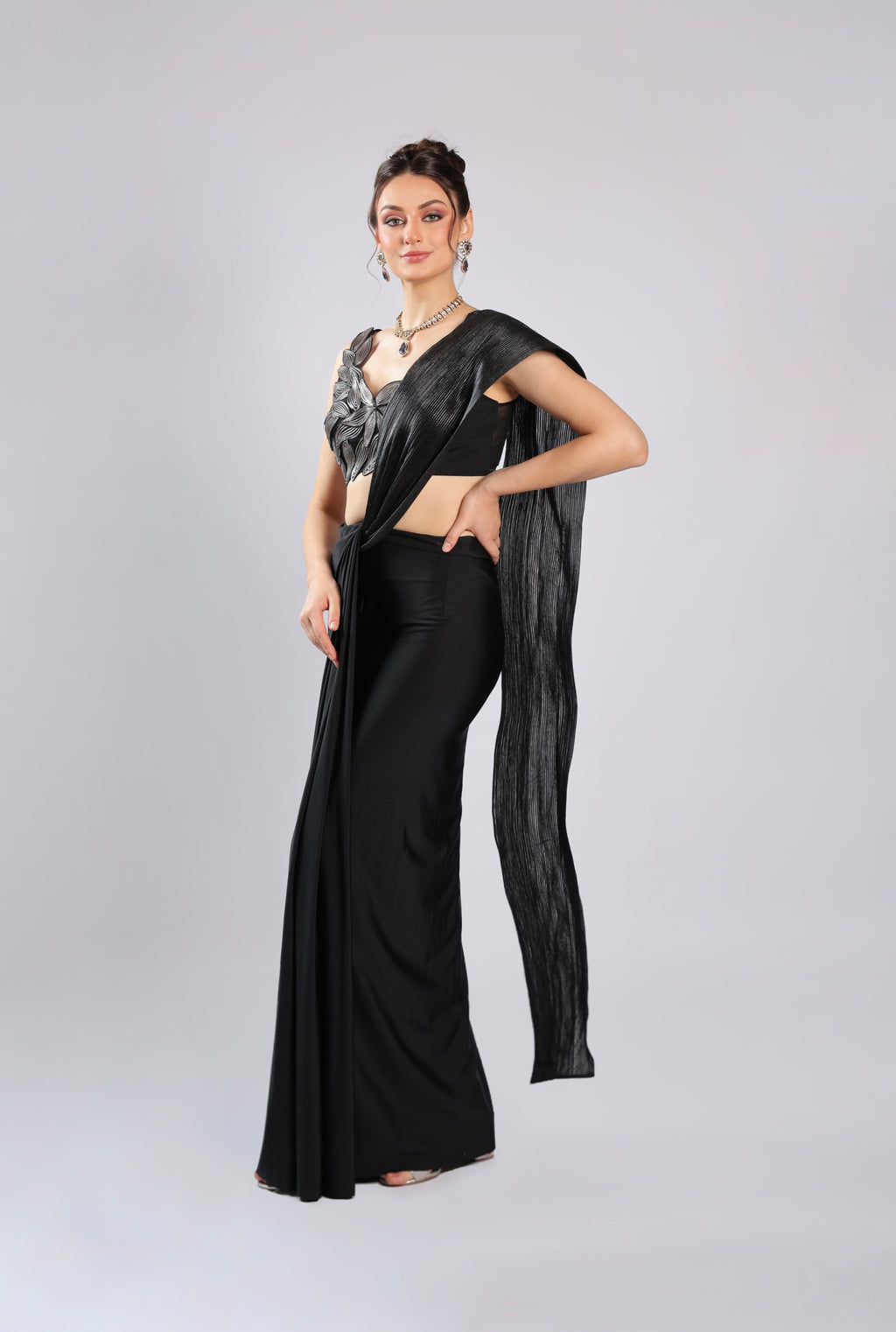 Black Lycra Drape Saree