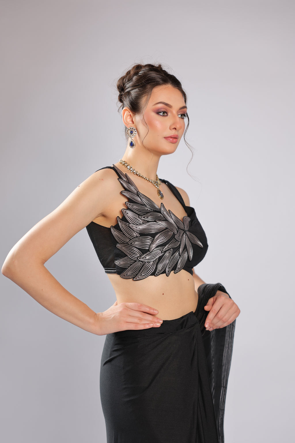 Black Lycra Drape Saree