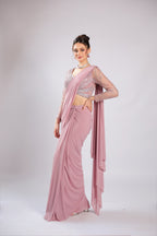 Pink Lycra Drape Saree