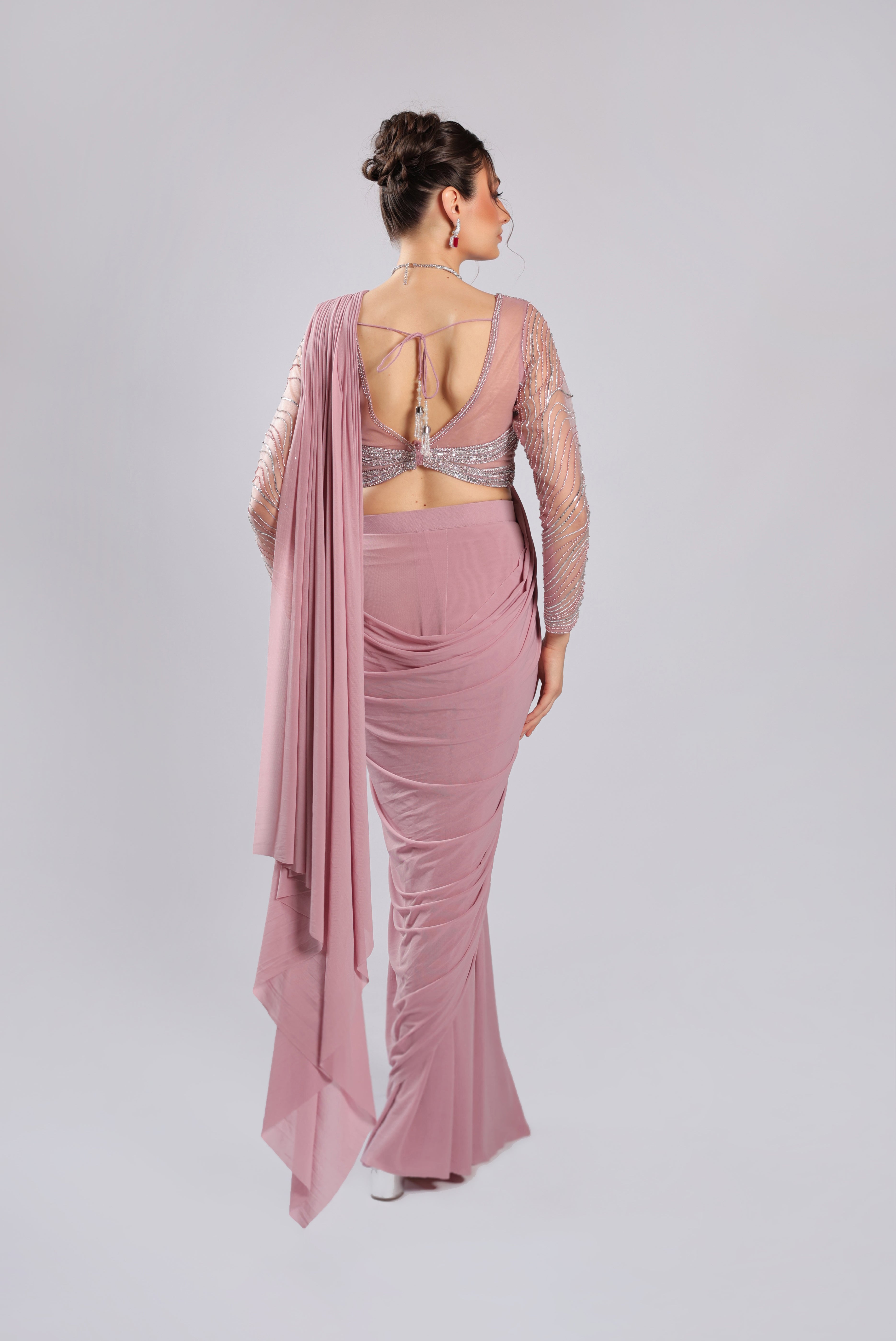 Pink Lycra Drape Saree