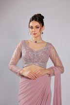 Pink Lycra Drape Saree
