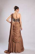 Brown Satin Drape Saree