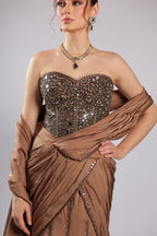 Brown Satin Drape Saree