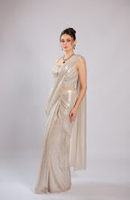 Ivory Lycra Drape Saree