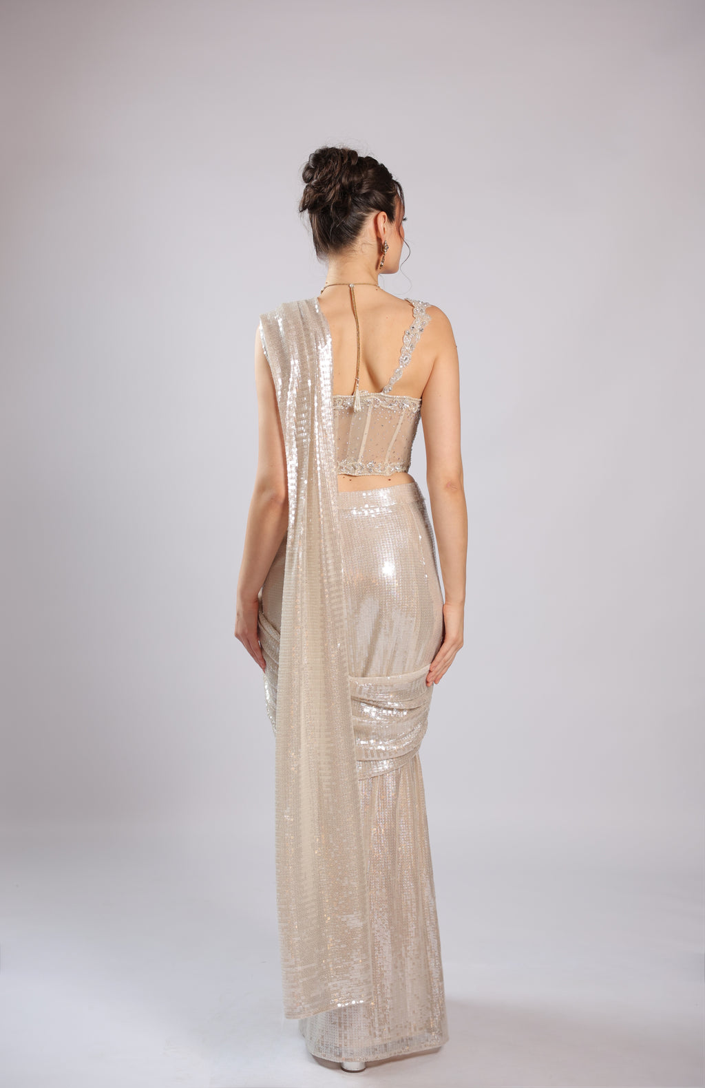 Ivory Lycra Drape Saree