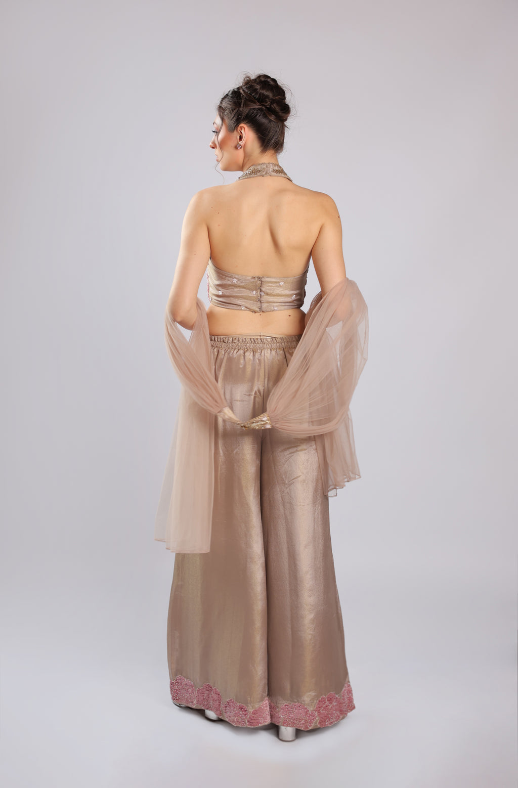 Rose Gold Tissue Silk Rm Plazo Suit