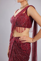 Mahroon Net Drape Saree