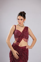 Mahroon Net Drape Saree