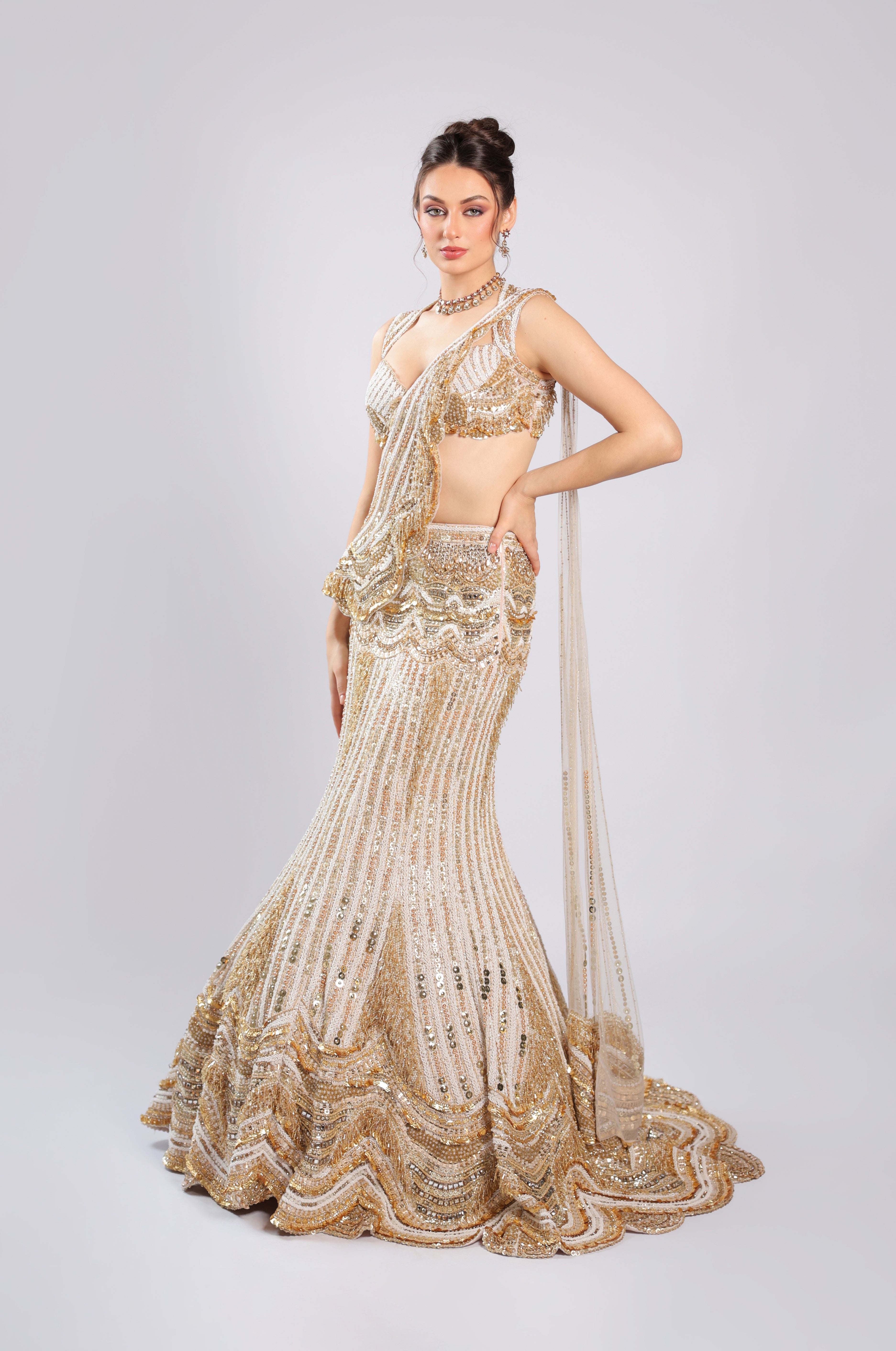 Gold Net Lehenga Choli
