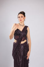 Wine Net Drape Saree