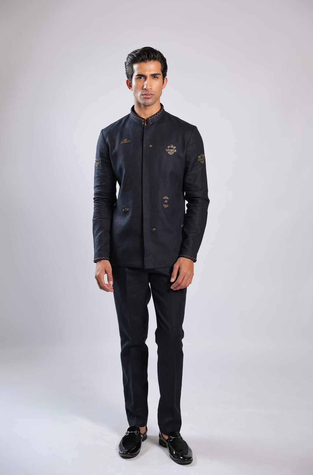 Navy Blue Linen Kurta Set