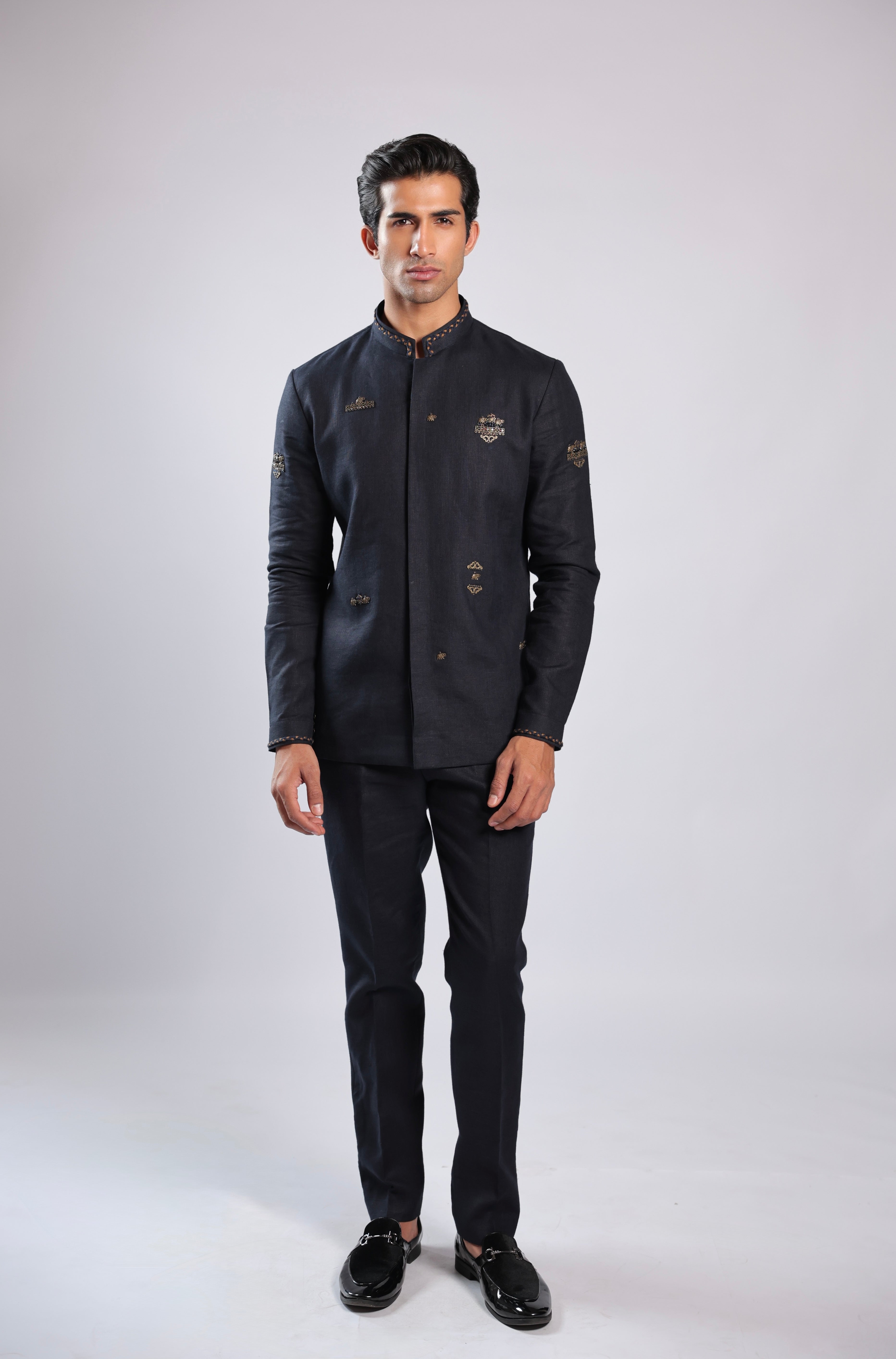 Navy Blue Linen Kurta Set