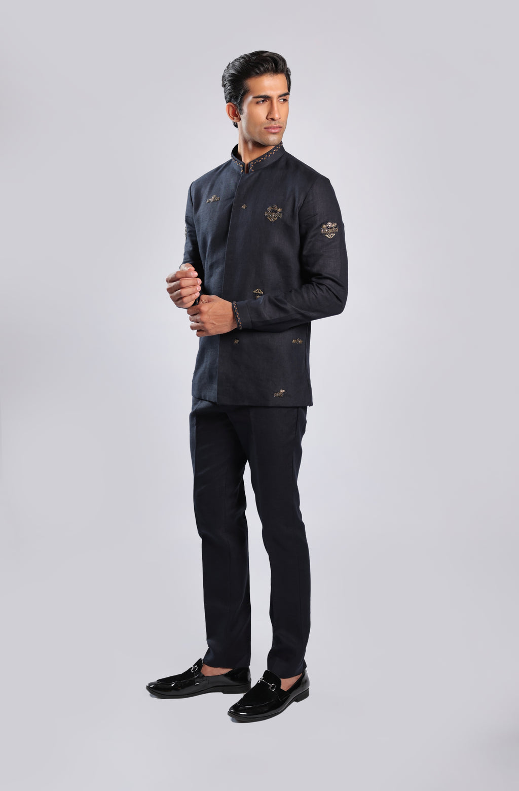 Navy Blue Linen Kurta Set