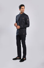 Navy Blue Linen Kurta Set