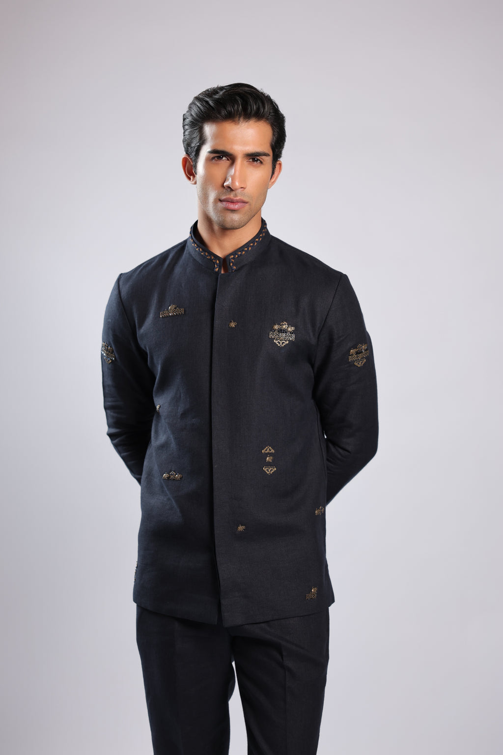 Navy Blue Linen Kurta Set