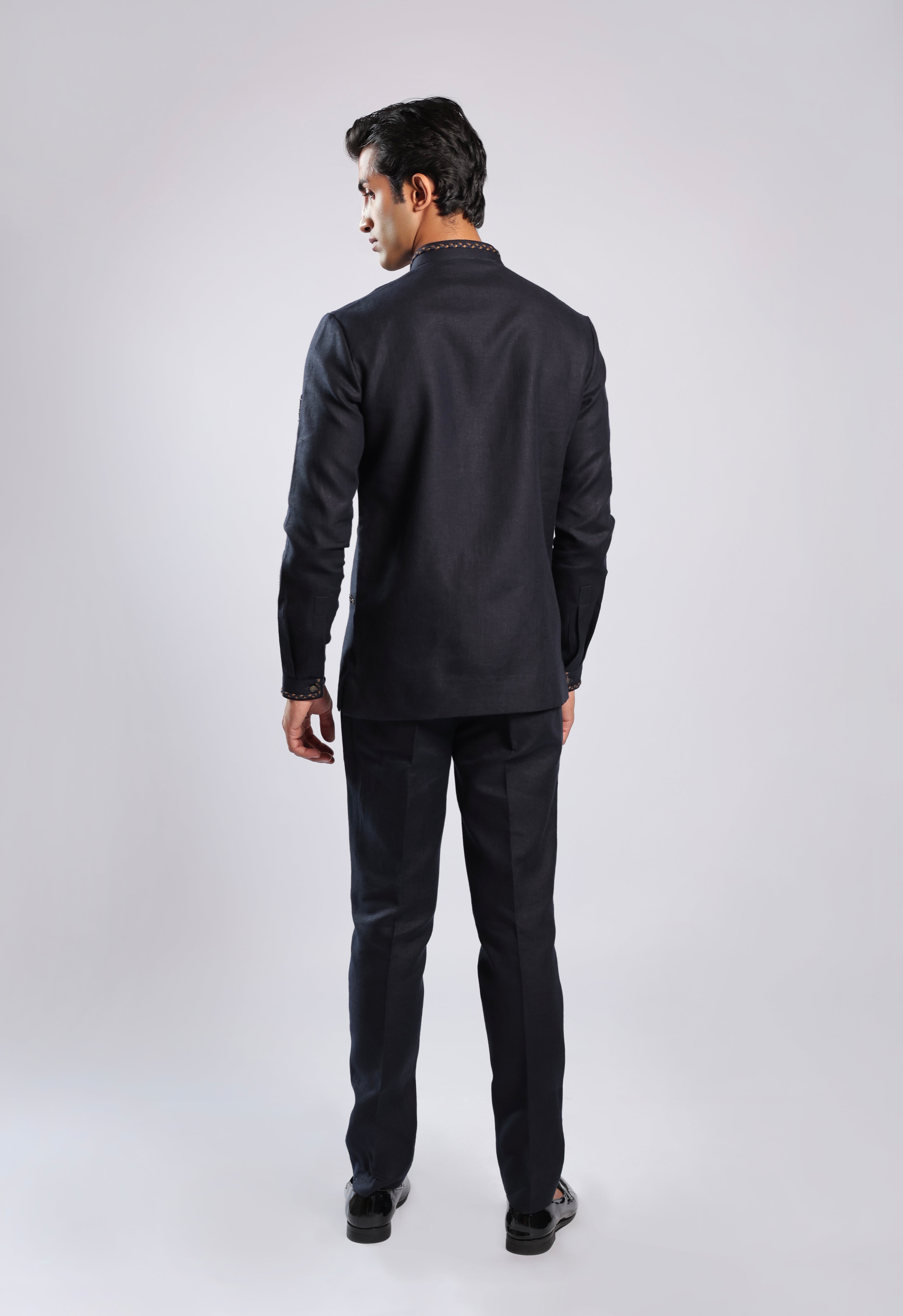 Navy Blue Linen Kurta Set