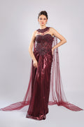 Mahroon Shimmer Organza Gown
