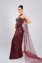 Mahroon Shimmer Organza Gown