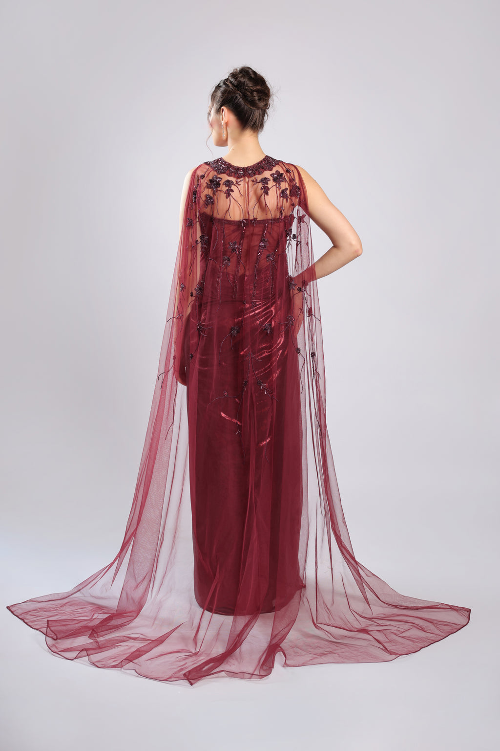 Mahroon Shimmer Organza Gown