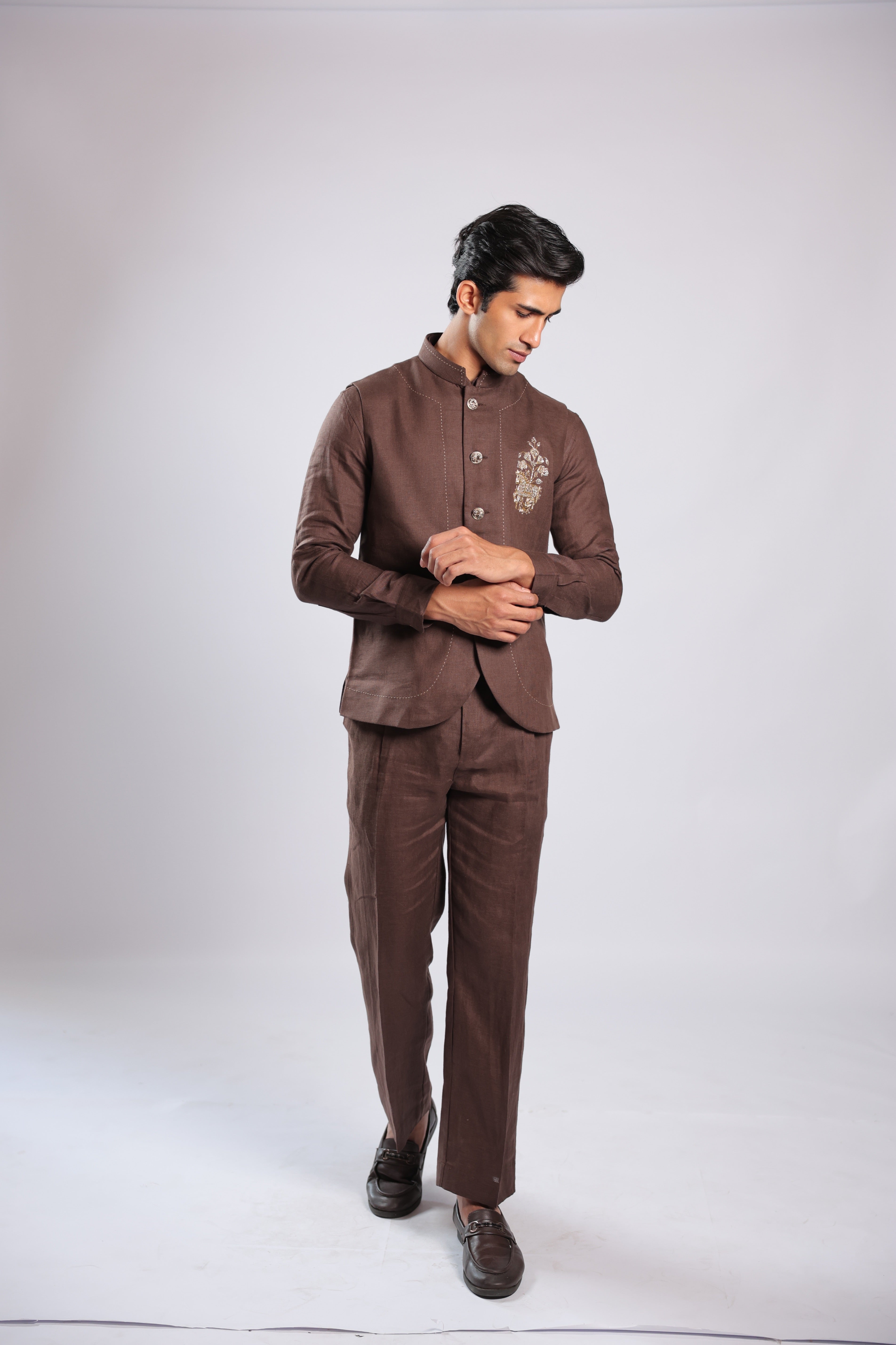 Brown Linen Kurta Set